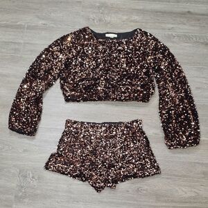 New Thirty/Thirty Sequin Embelished Crop Top Sz M & High Waist Shorts Sz S